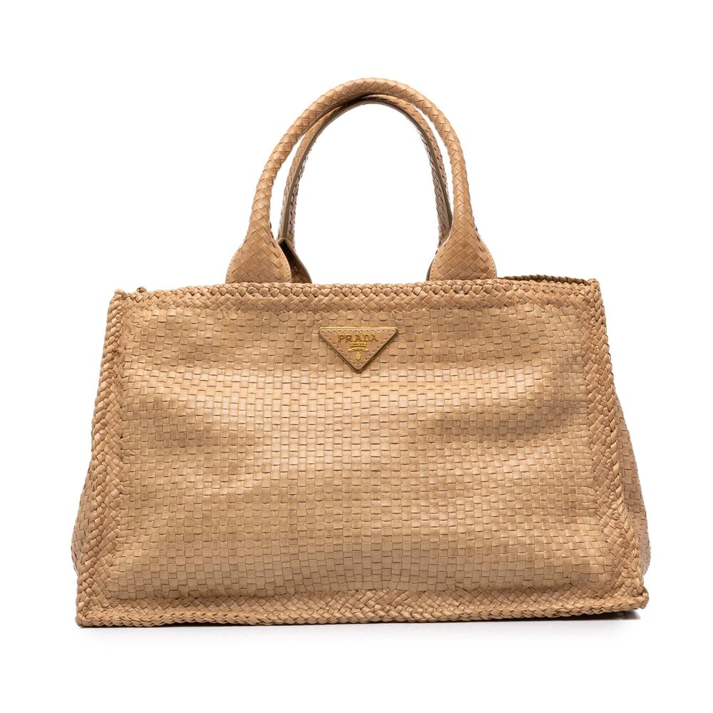 Pre-Loved Prada Large Woven Goatskin Madras Shopping Tote